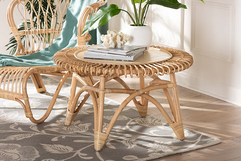 bali & pari Elani Modern Bohemian Natural Rattan Coffee Table