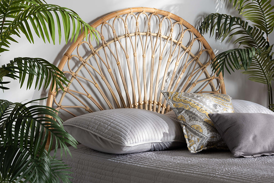 bali & pari Devereaux Modern Bohemian Natural Brown Rattan Queen Size Standalone Headboard