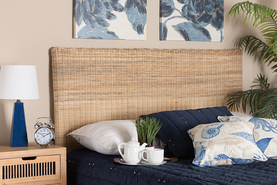 bali & pari Cantara Modern Bohemian Natural Rattan Queen Size Standalone Headboard