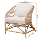 bali & pari Patsy Modern Bohemian White Fabric and Natural Brown Rattan Armchair