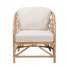 bali & pari Patsy Modern Bohemian White Fabric and Natural Brown Rattan Armchair