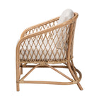 bali & pari Patsy Modern Bohemian White Fabric and Natural Brown Rattan Armchair