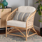 bali & pari Patsy Modern Bohemian White Fabric and Natural Brown Rattan Armchair