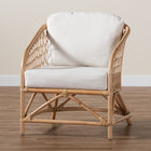 bali & pari Patsy Modern Bohemian White Fabric and Natural Brown Rattan Armchair