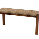 bali & pari Hermes Mid-Century Modern Transitional Natural Seagrass and Mahogany Wood Bench