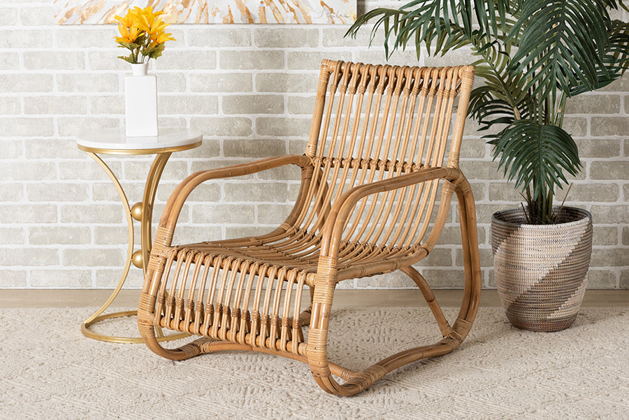 bali & pari Blanca Modern Bohemian Natural Rattan Accent Chair