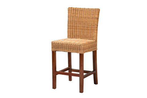 bali & pari Racquel Modern Bohemian Natural Rattan and Mahogany Wood Counter Stool