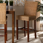 bali & pari Racquel Modern Bohemian Natural Rattan and Mahogany Wood Bar Stool