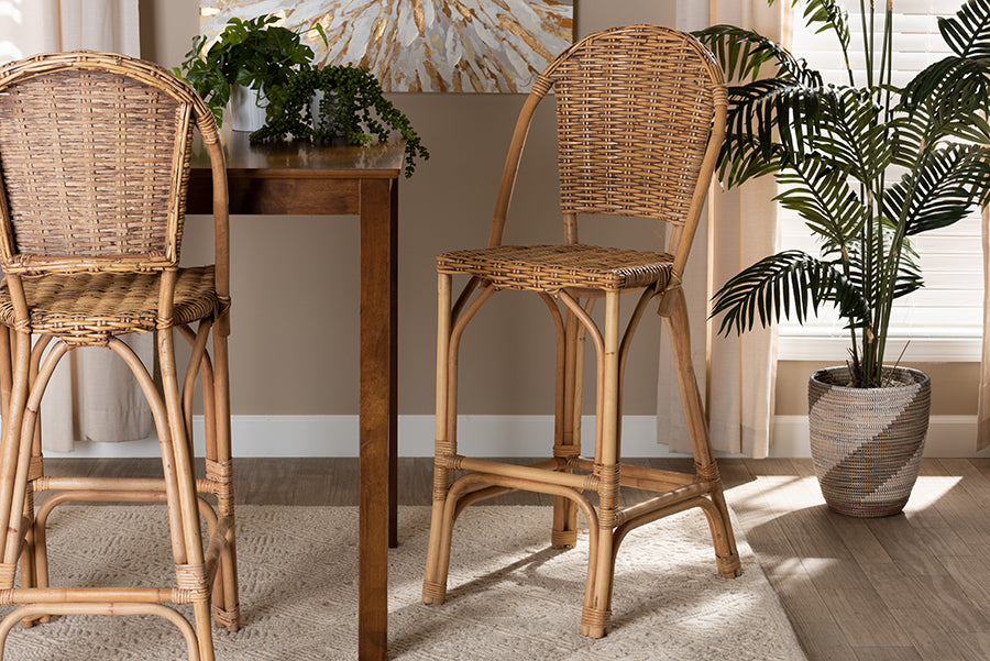 bali & pari Neola Modern Bohemian Natural Rattan Bar Stool