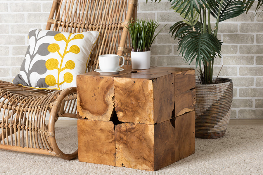bali & pari Eldora Rustic Transitional Natural Brown Teak Root End Table