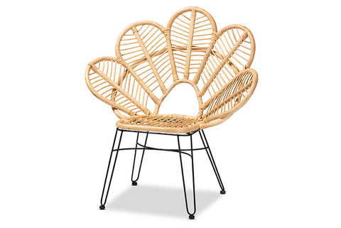 bali & pari Garan Modern Bohemian Natural Brown Rattan and Black Metal Accent Chair