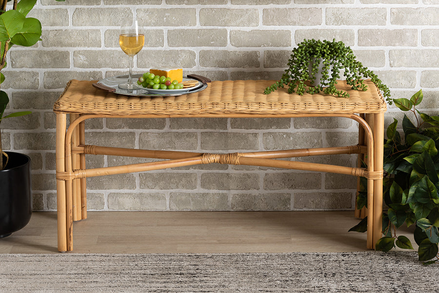 bali & pari Cacaban Modern Bohemian Natural Brown Rattan Accent Bench