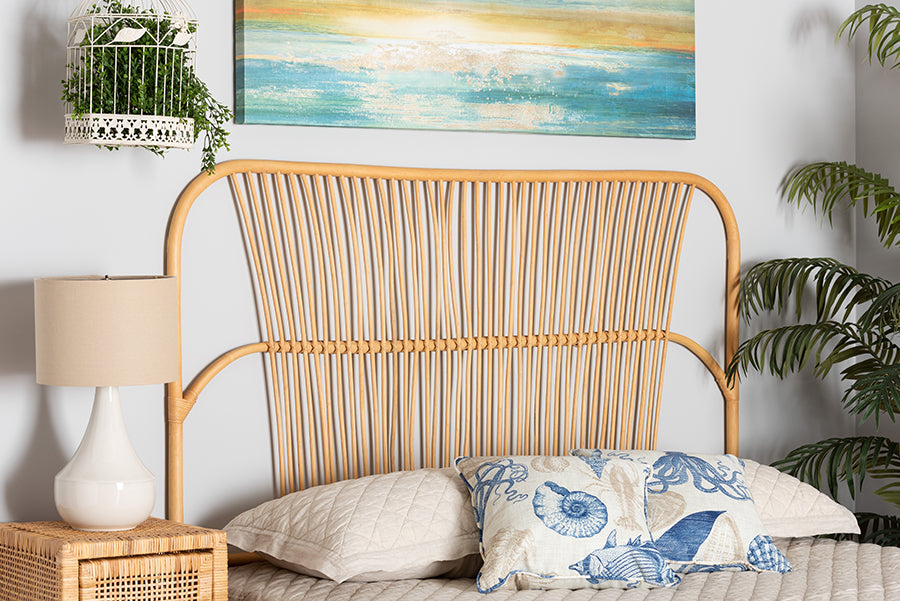 bali & pari Laina Modern Bohemian Natural Brown Rattan Queen Size Wall-mount Headboard