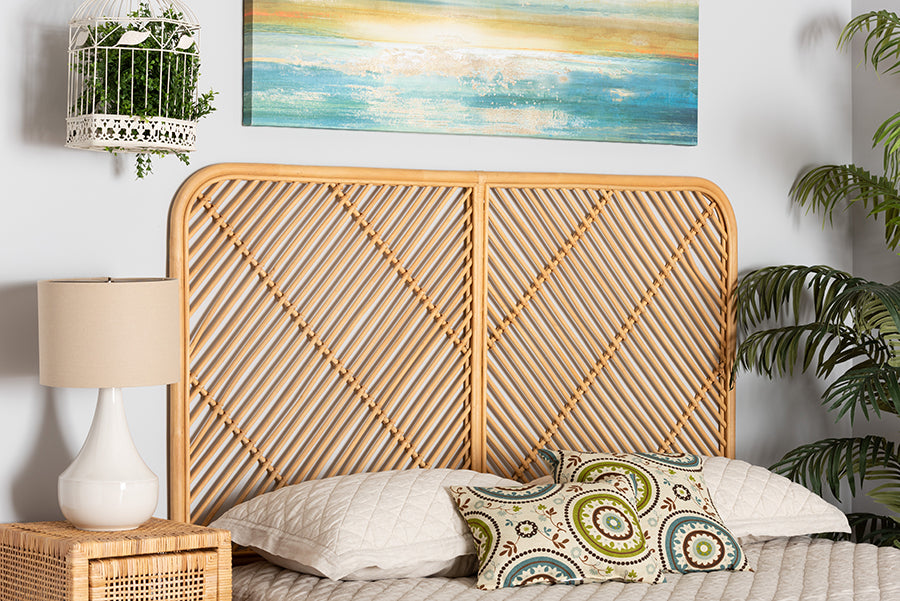 bali & pari Sakina Modern Bohemian Natural Brown Rattan Queen Size Wall-mount Headboard