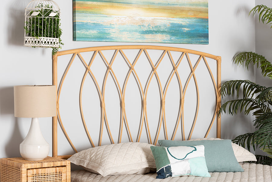 bali & pari Halia Modern Bohemian Natural Brown Rattan Queen Size Wall-mount Headboard