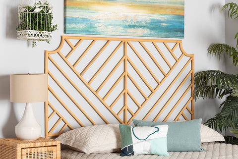 bali & pari Giza Modern Bohemian Natural Brown Rattan Queen Size Wall-mount Headboard