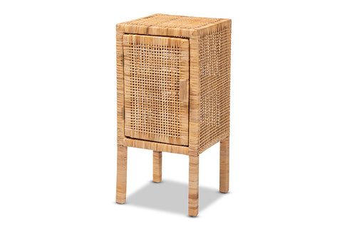 bali & pari Vivan Modern Bohemian Natural Brown Rattan 1-Door Nightstand