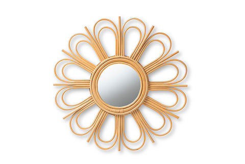 bali & pari Sakura Modern Bohemian Natural Brown Rattan Accent Wall Mirror