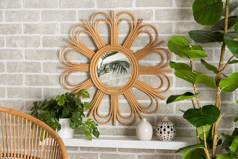 bali & pari Sakura Modern Bohemian Natural Brown Rattan Accent Wall Mirror