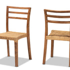 bali & pari Arthur Mid-Century Modern Walnut Brown Mahogany Wood and Natural Rattan 2-Piece Dining Chair Set