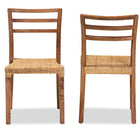 bali & pari Arthur Mid-Century Modern Walnut Brown Mahogany Wood and Natural Rattan 2-Piece Dining Chair Set