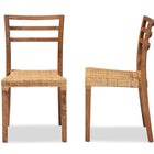 bali & pari Arthur Mid-Century Modern Walnut Brown Mahogany Wood and Natural Rattan 2-Piece Dining Chair Set