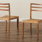 bali & pari Arthur Mid-Century Modern Walnut Brown Mahogany Wood and Natural Rattan 2-Piece Dining Chair Set