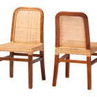 bali & pari Caspia Mid-Century Modern Walnut Brown Mahogany Wood and Natural Rattan 2-Piece Dining Chair Set