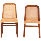 bali & pari Caspia Mid-Century Modern Walnut Brown Mahogany Wood and Natural Rattan 2-Piece Dining Chair Set