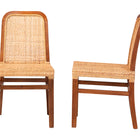 bali & pari Caspia Mid-Century Modern Walnut Brown Mahogany Wood and Natural Rattan 2-Piece Dining Chair Set