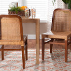 bali & pari Caspia Mid-Century Modern Walnut Brown Mahogany Wood and Natural Rattan 2-Piece Dining Chair Set