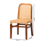 bali & pari Caspia Mid-Century Modern Walnut Brown Mahogany Wood and Natural Rattan 2-Piece Dining Chair Set
