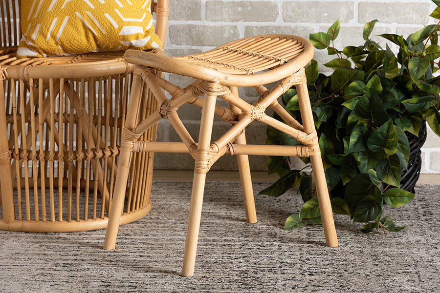 bali & pari Elgon Modern Bohemian Natural Brown Rattan Footstool