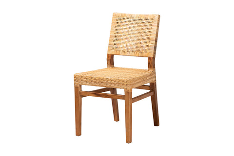 bali & pari Lesia Modern Bohemian Natural Brown Rattan and Walnut Brown Mahogany Wood Dining Chair