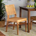 bali & pari Lesia Modern Bohemian Natural Brown Rattan and Walnut Brown Mahogany Wood Dining Chair