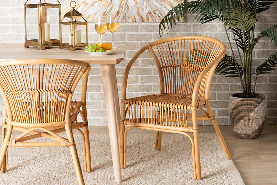 bali & pari Murai Modern Bohemian Natural Brown Rattan Dining Chair