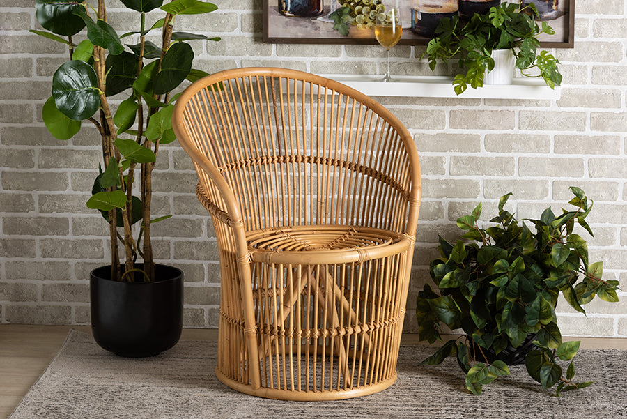 bali & pari Narva Modern Bohemian Natural Brown Rattan Accent Chair