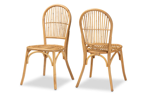 bali & pari Wina Modern Bohemian Natural Brown Rattan 2-Piece Dining Chair Set
