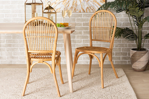 bali & pari Wina Modern Bohemian Natural Brown Rattan 2-Piece Dining Chair Set
