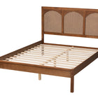 Baxton Studio Blossom Classic and Traditional Ash Walnut Finished Wood and Rattan Queen Size Platform Bed
