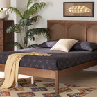 Baxton Studio Blossom Classic and Traditional Ash Walnut Finished Wood and Rattan Queen Size Platform Bed