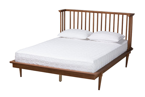 Baxton Studio Flint Mid-Century Modern Ash Walnut Finished Wood Queen Size Platform Bed