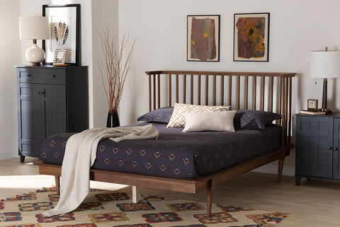 Baxton Studio Flint Mid-Century Modern Ash Walnut Finished Wood Queen Size Platform Bed
