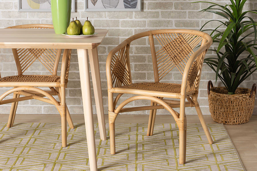 bali & pari Kagama Modern Bohemian Natural Brown Rattan Dining Chair