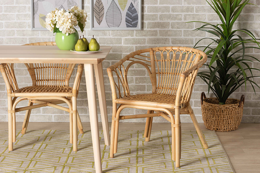 bali & pari Kaka Modern Bohemian Natural Brown Rattan Dining Chair