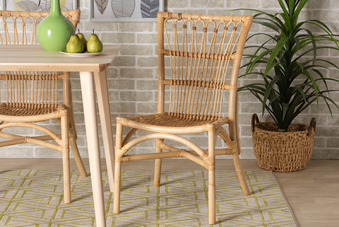 bali & pari Ammi Modern Bohemian Natural Brown Rattan Dining Chair 