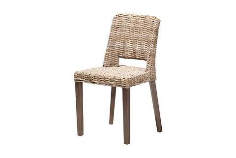 bali & pari Magy Modern Bohemian Grey Rattan and Natural Brown Finished Wood Dining Chair