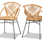 bali & pari Pro Modern Bohemian Natural Brown Rattan and Black Metal 2-Piece Dining Chair Set