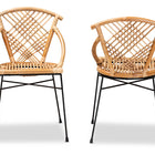 bali & pari Pro Modern Bohemian Natural Brown Rattan and Black Metal 2-Piece Dining Chair Set