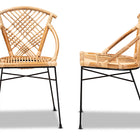 bali & pari Pro Modern Bohemian Natural Brown Rattan and Black Metal 2-Piece Dining Chair Set